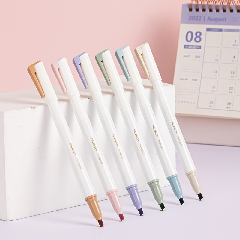 Deli Nusign 6 buc/lot Set de pixuri de markere colorate, rotulatoare cu cap dublu, stilou fluorescent, iluminator pentru desen, artă, papetărie pentru studenți