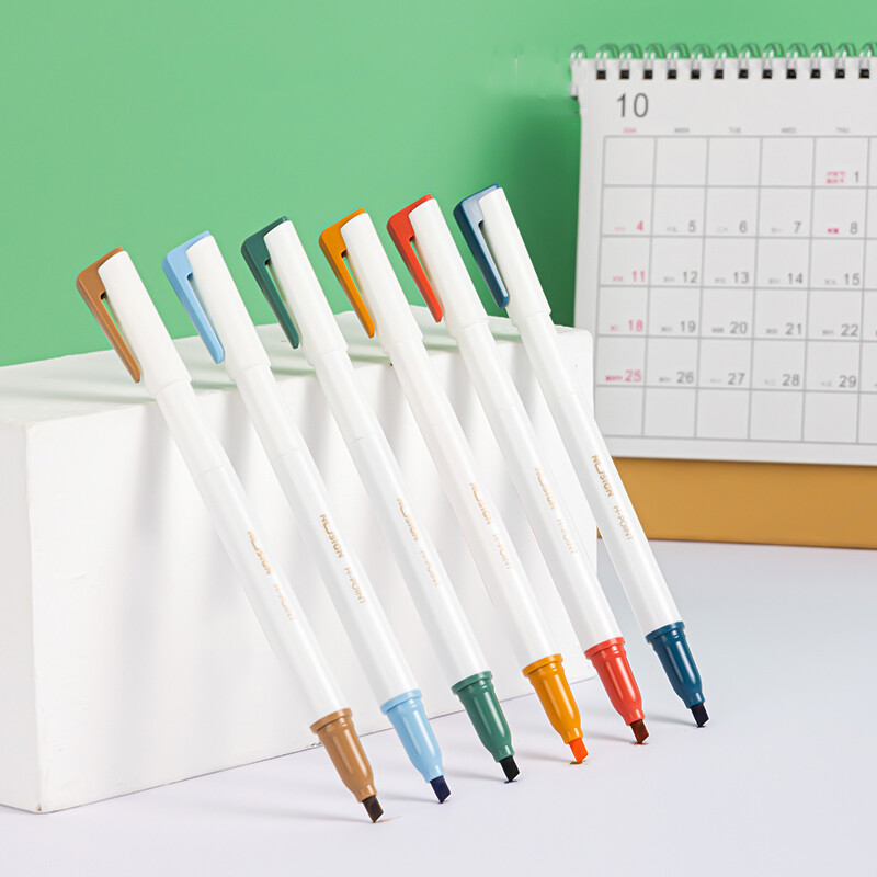 Deli Nusign 6 buc/lot Set de pixuri de markere colorate, rotulatoare cu cap dublu, stilou fluorescent, iluminator pentru desen, artă, papetărie pentru studenți