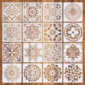 16 τμχ/σετ 15*15 cm Στένσιλ ζωγραφικής Mandala DIY Σχέδιο Λεύκωμα τοίχου Ζωγραφική για ξύλινα πλακάκια δαπέδου Πρότυπο υφάσματος τέχνης