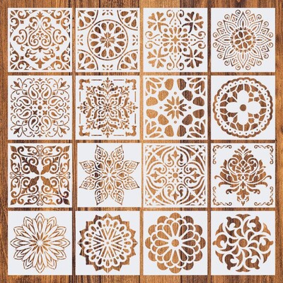 16 τμχ/σετ 15*15 cm Στένσιλ ζωγραφικής Mandala DIY Σχέδιο Λεύκωμα τοίχου Ζωγραφική για ξύλινα πλακάκια δαπέδου Πρότυπο υφάσματος τέχνης