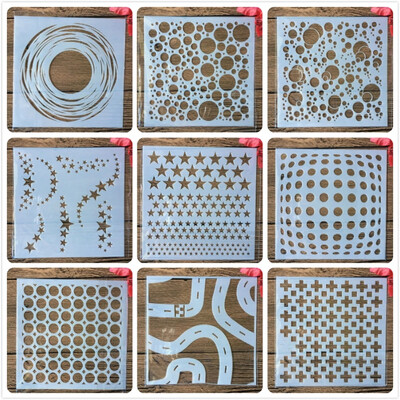 9Pcs/Set 13cm Hole Line Dot Spot Geometry DIY Šablone za nanošenje slojeva Slikanje Spomenar Bojanje Album za utiskivanje Ukrasni predložak
