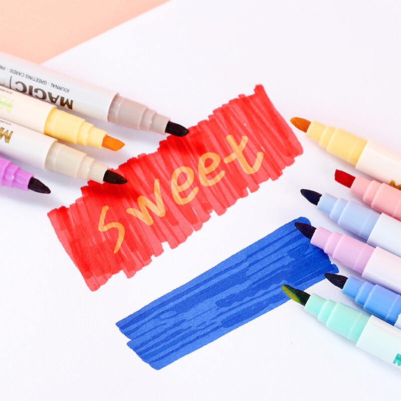 6/12 värvi Kahe otsaga maagiline värvimuutev esiletõstja pliiatsi päevik Väljalõigete albumi planeerija Maalimine DIY Doodles Graffiti kunsti marker