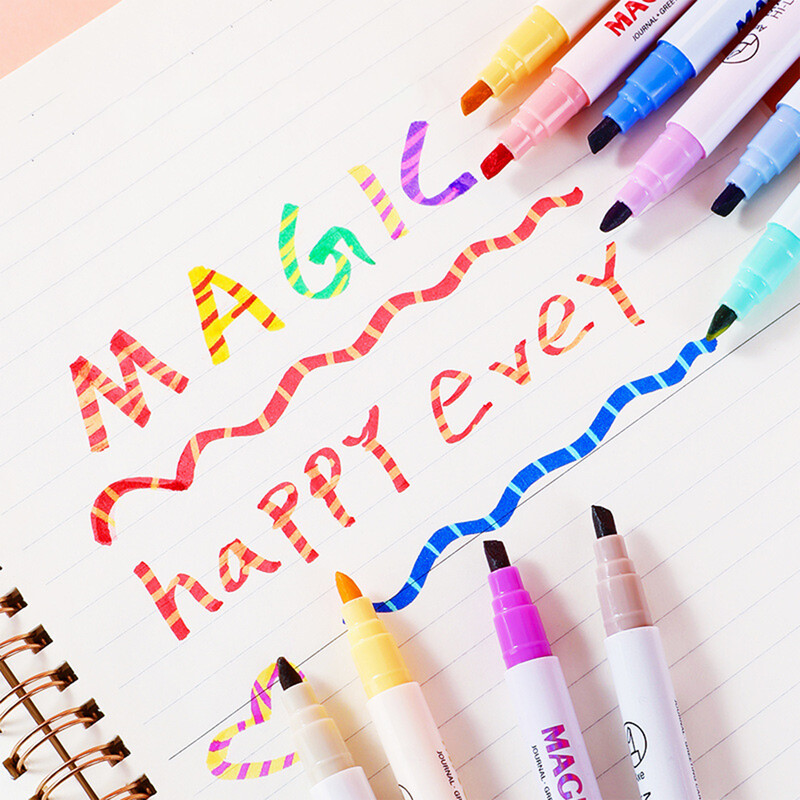 6/12 värvi Kahe otsaga maagiline värvimuutev esiletõstja pliiatsi päevik Väljalõigete albumi planeerija Maalimine DIY Doodles Graffiti kunsti marker