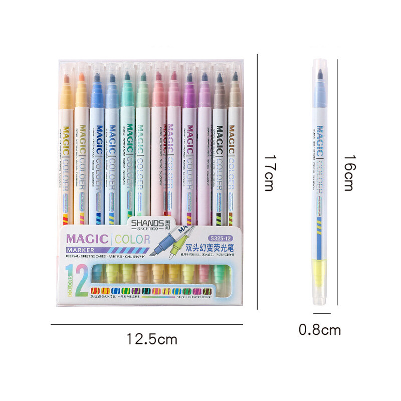 6/12 värvi Kahe otsaga maagiline värvimuutev esiletõstja pliiatsi päevik Väljalõigete albumi planeerija Maalimine DIY Doodles Graffiti kunsti marker