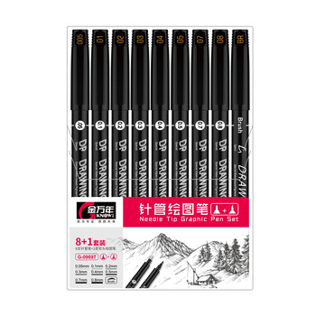 8+1Pcs Needle Tip Σετ γραφικών στυλό Μαρκαδόροι Pigment Sketch Pen Set for Manga Drawing Markers Fine Draw Graphic Art Supplies New