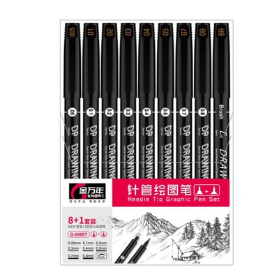 Set de stilouri grafice cu vârf de ac 8 + 1 buc. Set de pixuri pentru schiță cu pigmenti pentru markere de desen pentru manga Articole de artă grafică pentru desene fine