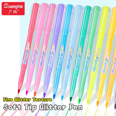 Guangna Brush Glitter Highlighter Pen 12 buc Fine Flash Markers drăguți Producător de pictură pentru articole de papetărie de birou Instrumente de scris