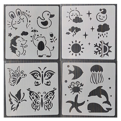 13*13Cm Mucegai Lumea Animalelor Șabloane de stratificare DIY Pictură pe perete Mobilier Album de însemnări de colorat Șablon decorativ pentru album în relief