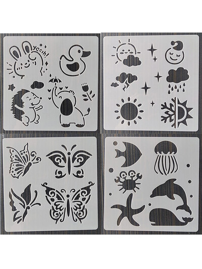 13*13 Cm kalup za životinjski svijet DIY Šablone za nanošenje slojeva Zidne slike Namještaj Spomenar Bojanje Album za utiskivanje Ukrasni predložak