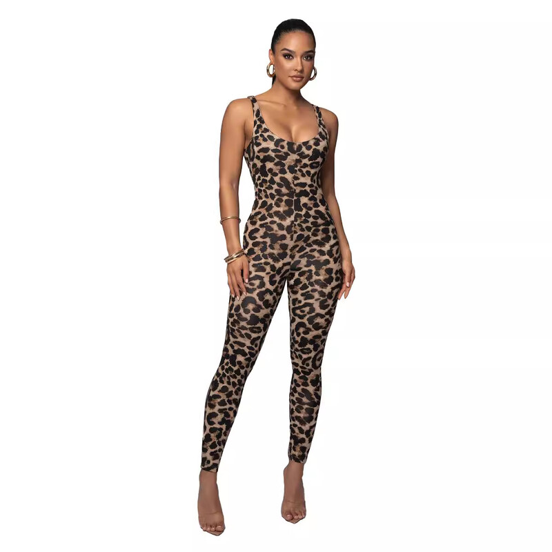 Weimeizi`s New Large U-leck Printed Jumpsuit Fashion European and American Women`s Club Nightclub Independent Station Otov