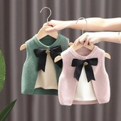 Vestă din tricot pentru fetiță cu fundă Pulover fără mâneci pentru copii mici Veste pentru fete Vestă din tricot mozaic pentru 1-8 ani îmbrăcăminte