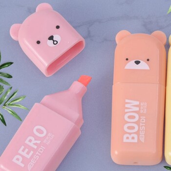 4/5/6 бр. Kawaii Bear Highlighter Pens Сладки канцеларски маркери Наклонен връх Candy Color Флуоресцентни пастелни химикалки Ученически пособия