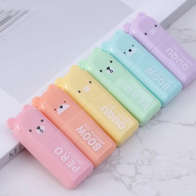 4/5/6 Pcs Kawaii Bear Highlighter Pens Cute Stationery Markers Oblique Tip Candy Color Fluorescent Pastel Pen School Supplies