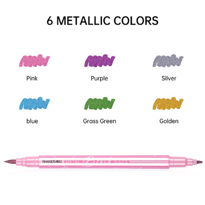 6-24 de culori Marcatoare metalice Pixuri Pixuri de vopsea cu perie cu vârf dublu pentru hârtie neagră, sticlă, pictură pe piatră, bricolaj, album de însemnări, papetărie