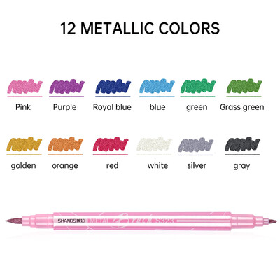 6-24 de culori Marcatoare metalice Pixuri Pixuri de vopsea cu perie cu vârf dublu pentru hârtie neagră, sticlă, pictură pe piatră, bricolaj, album de însemnări, papetărie