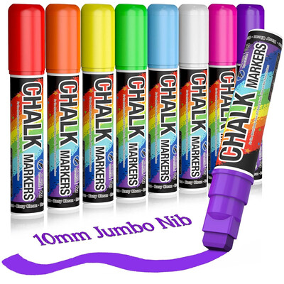 Window Chalk Markers for Cars Washable: 8 Colors Jumbo Liquid Chalk Marker with 10mm Thick Tips, Big Chalkboard Markers