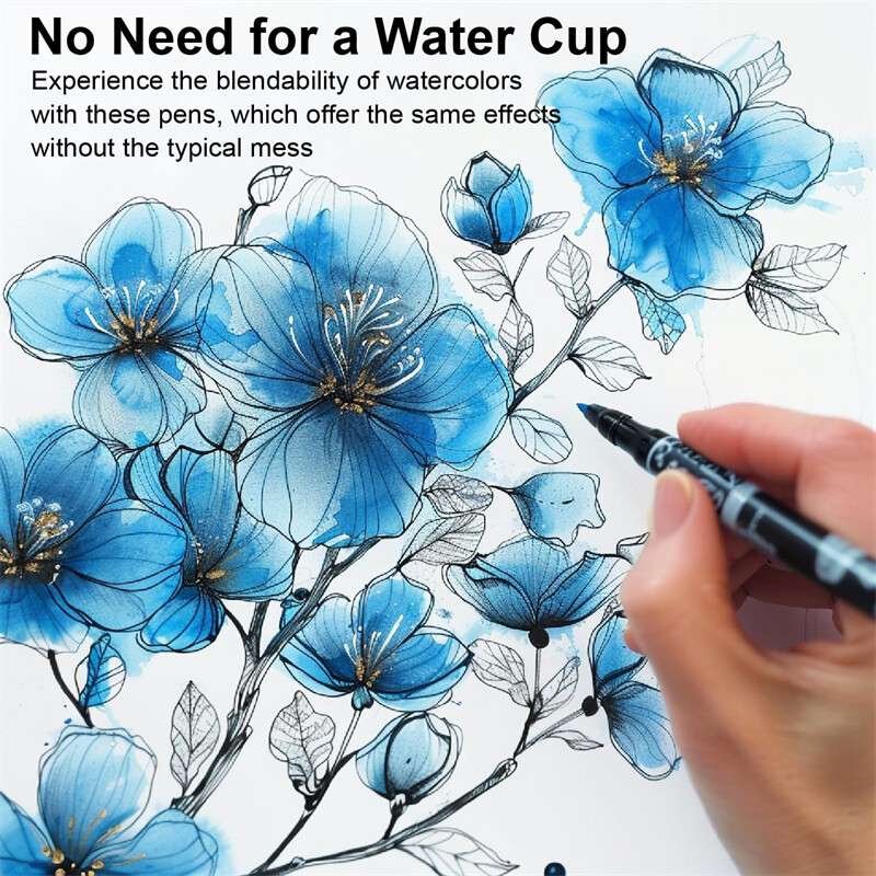 Žymekliai suaugusiems skirtoms spalvinimo knygoms Nekraujuoja, 36 spalvų rinkinys, spalvinimo rašikliai Dviejų šepetėlių žymekliai su smulkiais ir teptuko antgaliais