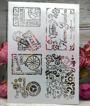 4 τεμ/Παρτίδα A4 Paris Stamps DIY Layering Stencils Wall Painting Scrapbook Coloring ανάγλυφο άλμπουμ Διακοσμητικό χάρτινο πρότυπο κάρτας