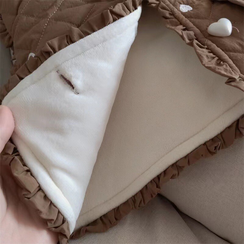 Veste calde matlasate pentru fete, toamna iarna pentru copii, vestă cu broderie inimă pentru bebeluși, căptușeală fleece îmbrăcăminte exterioară îngroșată