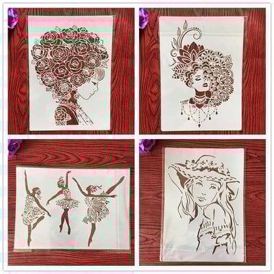 4 kom / set A4 šablone Slikanje Bojanje Reljefni spomenar Album Ukrasni predložak za zidove šablone slova mandala