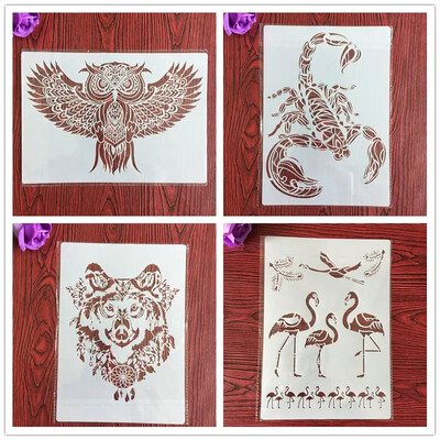 4 kom / set A4 šablone Slikanje Bojanje Reljefni spomenar Album Ukrasni predložak za zidove šablone slova mandala