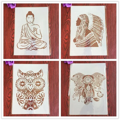 4 kom / set A4 šablone Slikanje Bojanje Reljefni spomenar Album Ukrasni predložak za zidove šablone slova mandala