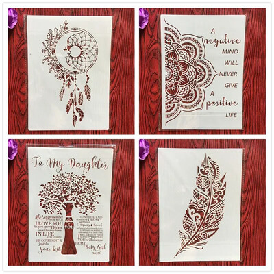 4 kom / set A4 šablone Slikanje Bojanje Reljefni spomenar Album Ukrasni predložak za zidove šablone slova mandala