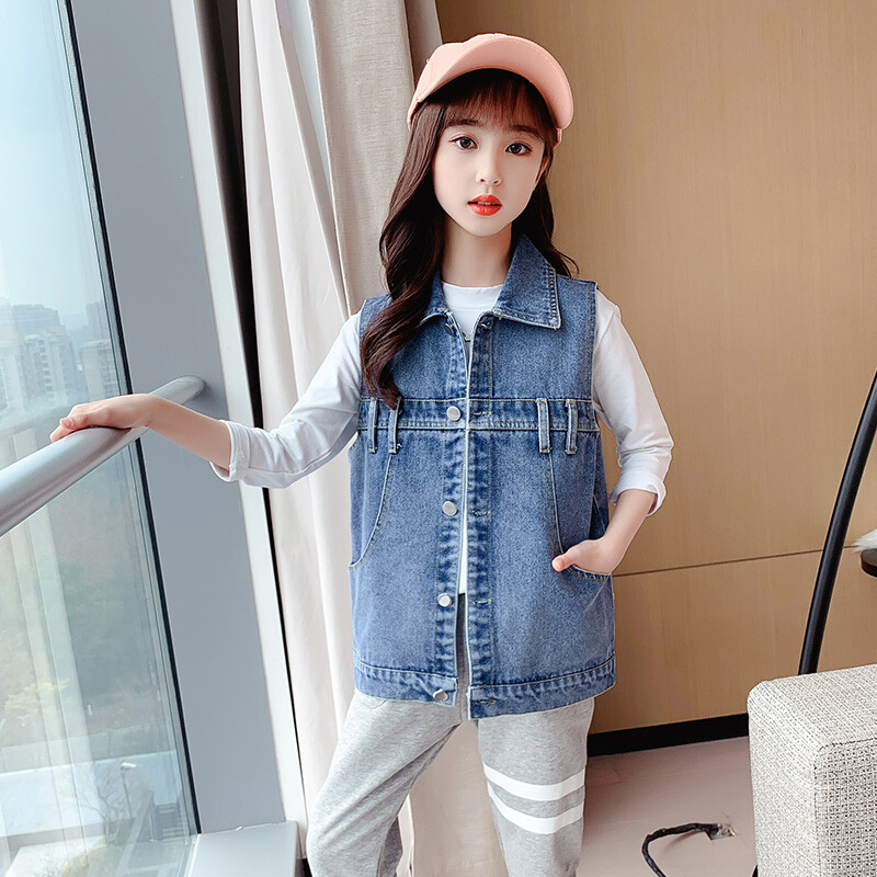 Lasteriided Tüdrukud Denimvest Kevad Sügis Vabaaja tüdrukud Varrukateta Teksa Jope Laste Ülerõivad Teismelised Lapsed 6 8 10