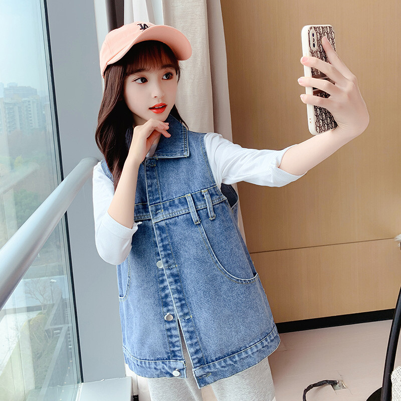 Lasteriided Tüdrukud Denimvest Kevad Sügis Vabaaja tüdrukud Varrukateta Teksa Jope Laste Ülerõivad Teismelised Lapsed 6 8 10