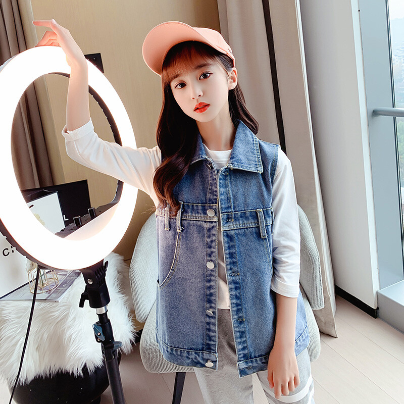 Lasteriided Tüdrukud Denimvest Kevad Sügis Vabaaja tüdrukud Varrukateta Teksa Jope Laste Ülerõivad Teismelised Lapsed 6 8 10