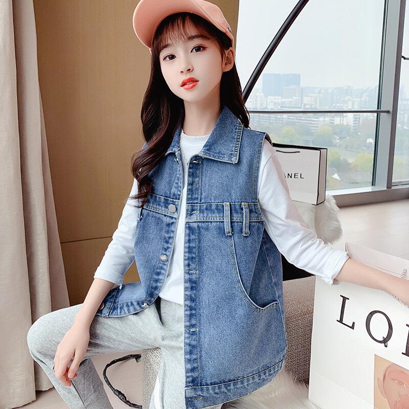 Lasteriided Tüdrukud Denimvest Kevad Sügis Vabaaja tüdrukud Varrukateta Teksa Jope Laste Ülerõivad Teismelised Lapsed 6 8 10