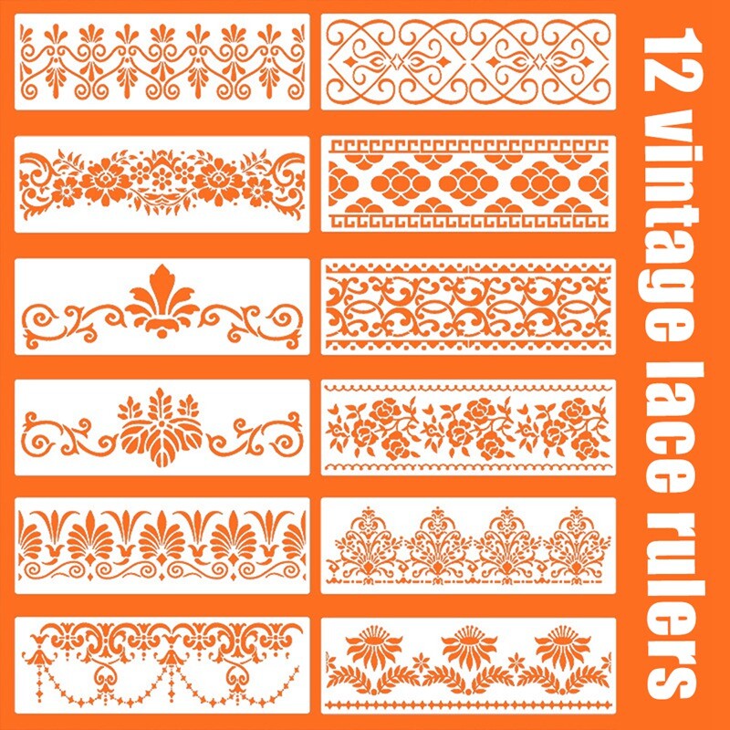Στένσιλ περιγράμματος λουλουδιών 12 τεμ. Στένσιλ μαντάλα επαναχρησιμοποιήσιμα κομμένα πρότυπα ζωγραφικής για στένσιλ χειροτεχνίας DIY, 12 Χ 3,9 ίντσες