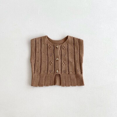 Jesen Novi dječji pleteni prsluk bez rukava Džemper kardigan Dječji izdubljeni kaput za djevojčice Ležerna svestrana pletenina Dječja odjeća