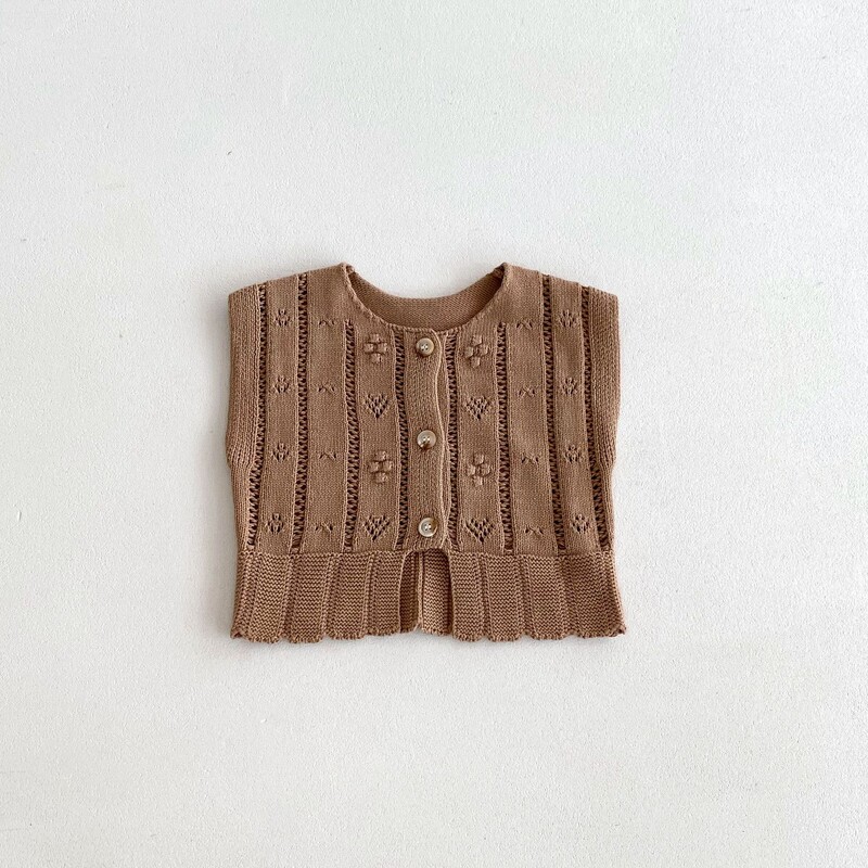 Jesen Novi dječji pleteni prsluk bez rukava Džemper kardigan Dječji izdubljeni kaput za djevojčice Ležerna svestrana pletenina Dječja odjeća