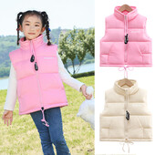 Mood sügisene tüdrukute soojendusvestid 2023, uued teismeliste kõrge kraega pingutuspaelad jakk, vest, riided, poisid, paks vest 3-14 a.