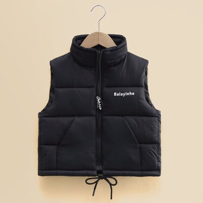 Mood sügisene tüdrukute soojendusvestid 2023, uued teismeliste kõrge kraega pingutuspaelad jakk, vest, riided, poisid, paks vest 3-14 a.