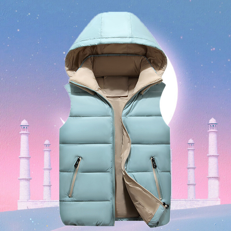 Vestă de iarnă părinți-copii fete băieți contrastant uni bumbac glugă detașabilă cu fermoar vestă puf pentru școală ținută pentru copii jachete 3-20 ani