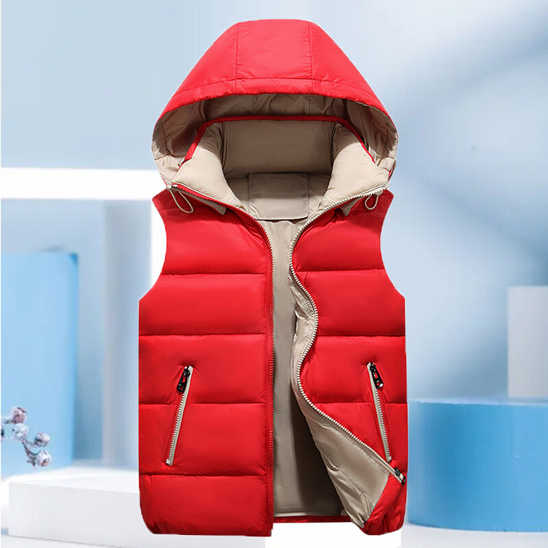 Vestă de iarnă părinți-copii fete băieți contrastant uni bumbac glugă detașabilă cu fermoar vestă puf pentru școală ținută pentru copii jachete 3-20 ani