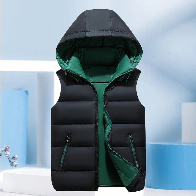 Vestă de iarnă părinți-copii fete băieți contrastant uni bumbac glugă detașabilă cu fermoar vestă puf pentru școală ținută pentru copii jachete 3-20 ani