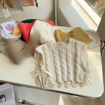 Kudumine Vest Lasteriided Sügis Talv Uus Korea versioon Tüdrukute Kamisol Triibuline Lihtne Lahtine Puuvillane Mood