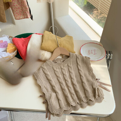 Kudumine Vest Lasteriided Sügis Talv Uus Korea versioon Tüdrukute Kamisol Triibuline Lihtne Lahtine Puuvillane Mood