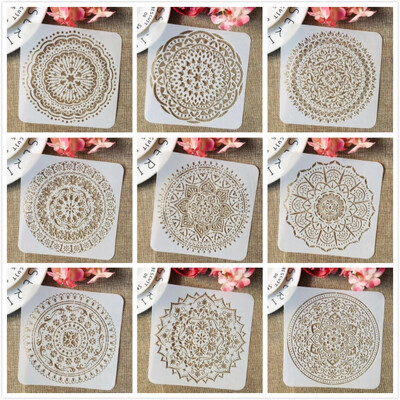 9Pcs/Set 15*15cm Mandala Okrugla Geometrija DIY Slojevi Šablone Slikanje Spomenar Bojanje Reljefni Album Ukrasni Predložak