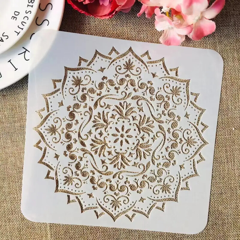 9Pcs/Set 15*15cm Mandala Okrugla Geometrija DIY Slojevi Šablone Slikanje Spomenar Bojanje Reljefni Album Ukrasni Predložak
