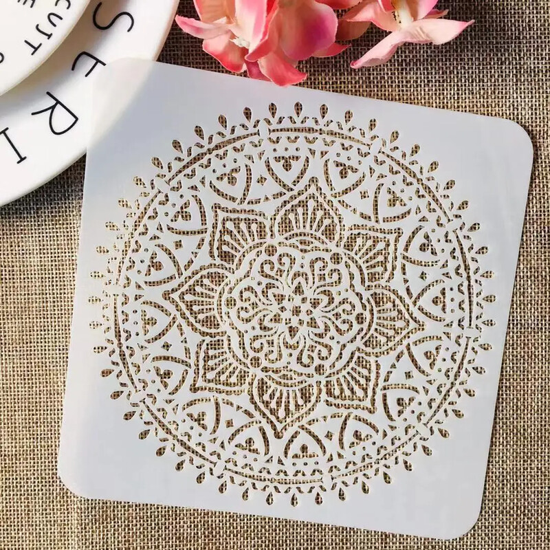 9Pcs/Set 15*15cm Mandala Okrugla Geometrija DIY Slojevi Šablone Slikanje Spomenar Bojanje Reljefni Album Ukrasni Predložak