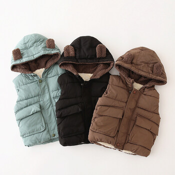 RAISE 2024 Autumn Winter Thicken Warm Children Γιλέκο Bear Ear Hooded Baby Fleece Γιλέκο Boy Outerwear 1-7 Years Kids Girl Γιλέκο