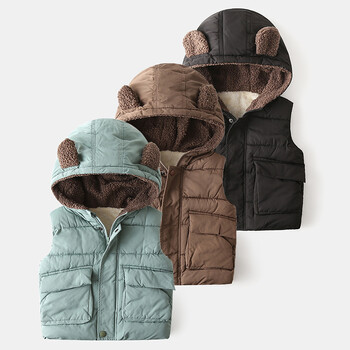 RAISE 2024 Autumn Winter Thicken Warm Children Γιλέκο Bear Ear Hooded Baby Fleece Γιλέκο Boy Outerwear 1-7 Years Kids Girl Γιλέκο