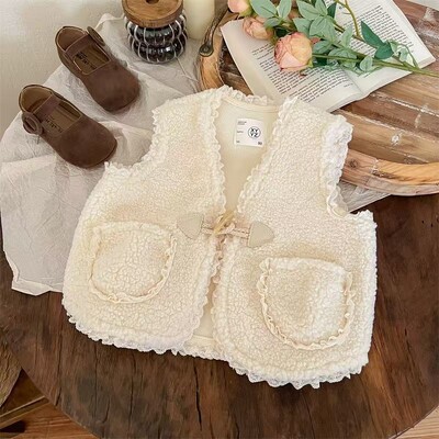 Prsluk za djevojčice 2024. Novi dječji jesenski i zimski kardigan prsluk Dječji prsluk bez rukava Kaput Korejski jednostavan stil Odjeća Vrhunska moda 2-8 godina