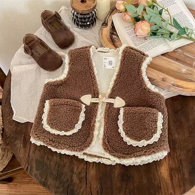 Prsluk za djevojčice 2024. Novi dječji jesenski i zimski kardigan prsluk Dječji prsluk bez rukava Kaput Korejski jednostavan stil Odjeća Vrhunska moda 2-8 godina