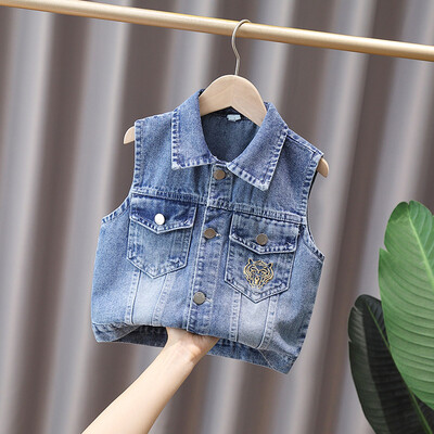 2024. aasta suvepoiste mood Multifilm Muster kiri nööp Revääritasku Teksast vest mantel Lasteriided 1-6 a