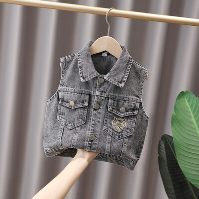 2024. aasta suvepoiste mood Multifilm Muster kiri nööp Revääritasku Teksast vest mantel Lasteriided 1-6 a